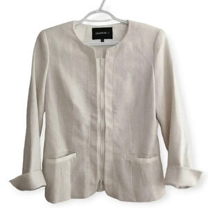 Lafayette 148 New York White Tweed Collarless Zip Up Blazer Size 4